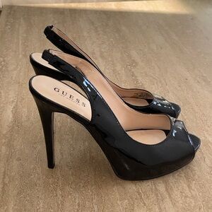 Guess Glossy Black Slingback Heels